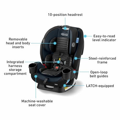 Graco TriRide 3-in-1 Reclining Car Seat, Clybourne - Rear & Forward Facing Car Seat, Highback Booster, Adjustable Headrest