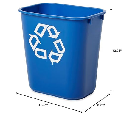 Rubbermaid Commercial Deskside Recycling Container, 3.4-Gallon, Blue, Small, Plastic, for Bedroom/Bathroom/Office, Fits Under Desk/Sink/Cabinet, Pack of 12