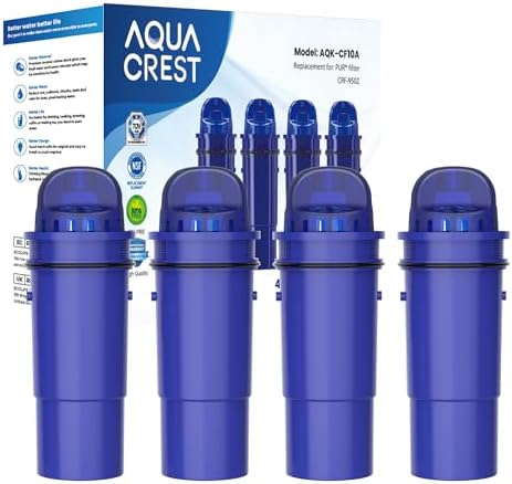 AQUA CREST CRF-950Z NSF Certified Pitcher Water Filter, Replacement for Pur CRF950Z, DS-1800Z, PPT700W, PPF951K, CR-1100C, CR-6000C, PPT711W, PPT711, PPT710W, PPT111W and More Pur Pitchers (Pack of 4)