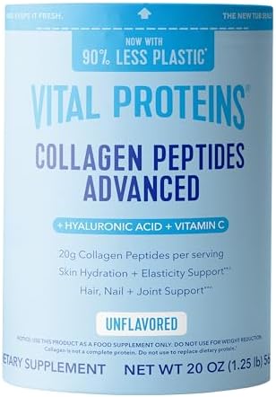 Vital Proteins Collagen Peptides Powder Advanced with Hyaluronic Acid & Vitamin C - 20oz Collagen Protein, Unflavored, 27 Servings