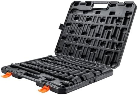 VEVOR 1/2" Drive Impact Socket Set, 65 Piece SAE 3/8" to 1-1/4" and Metric 10-24mm, 6 Point Cr-V Alloy Steel for Auto Repair, Easy-to-Read Size Markings, Rugged Construction, Storage Case