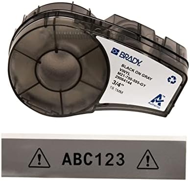 Brady Authentic (M21-750-595-GY) All-Weather Vinyl Label for Indoor/Outdoor ID, Lab and Equipment Labeling, Black on Gray- For M210, M210-LAB, M211, BMP21-PLUS and BMP21-LAB Printers, .75" W, 21' L