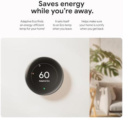 Google Nest Learning Thermostat (4th Gen, 2024) with Nest Temperature Sensor - Energy Saving Smart Thermostat - Works with Alexa, Apple HomeKit and Google Home App - Polished Obsidian