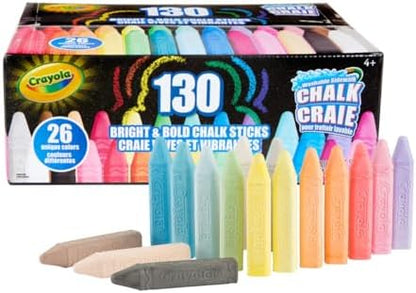 Crayola Washable Outdoor Sidewalk Chalk Collection (130ct), Bulk Anti-Roll Chalk Sticks for Kids, Classroom Recess Toys, Outdoor Toys & Activities for Kids
