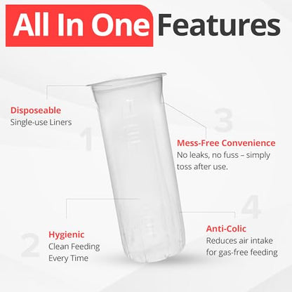 Playtex Baby Nurser Pre-Sterilized Disposable Drop-Ins Bottle Liners, Anti-Colic, Gas Reduction, Closer to Breastfeeding, 8 Oz, 100 Count