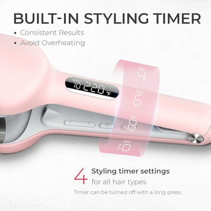 Curling Iron Hair Crimper Waver - TYMO ROVY Beach Waves Curling Wand, Ionic Deep Waver Hair Curler Tool with Ceramic 3 Barrel for Women, Dual Voltage, Anti-Scald, Easy to Use, Pink, 1.25 Inch