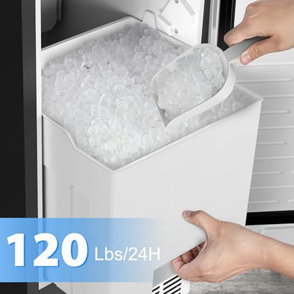 Under Counter Ice Maker, Ice Maker Machine Commercial, 120Lbs/24H with 35lbs Storage Bin, 40Pcs Cubes in 10Mins, Built in Ice Machine for Home Office Commercial