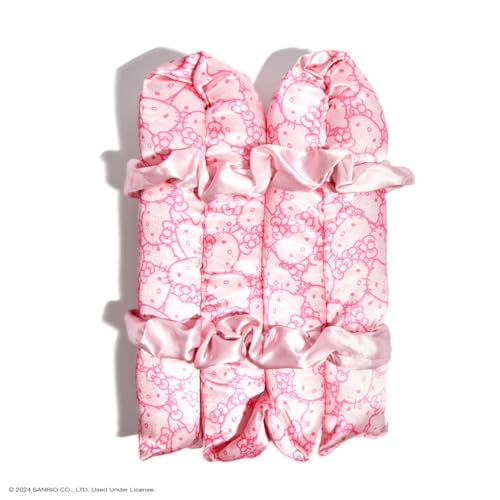 Hello Kitty x Kitsch Satin Heatless Hair Curler Set - Heatless Curls Overnight, Hair Rollers for Soft Curls & Frizz-Free Styling, No Heat Curlers To Sleep in, Curling Rod Headband - Pink Kitty Faces