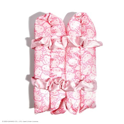 Hello Kitty x Kitsch Satin Heatless Hair Curler Set - Heatless Curls Overnight, Hair Rollers for Soft Curls & Frizz-Free Styling, No Heat Curlers To Sleep in, Curling Rod Headband - Pink Kitty Faces