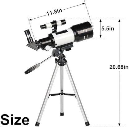Telescope for Adults & Kids, 70mm Aperture Refractor (15X-150X) Portable Travel Telescope with Phone Adapter & Wireless Remote, Astronomy Beginners Gifts, Black