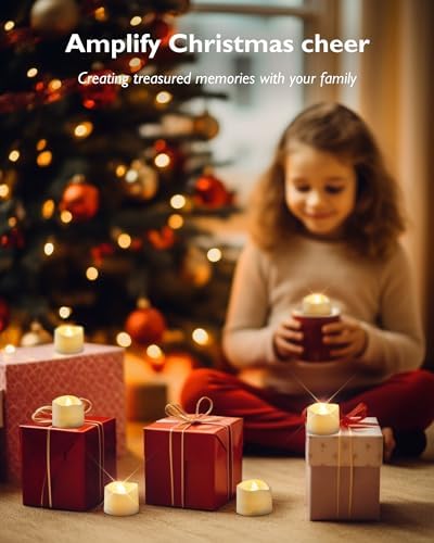 Homemory Timer Tea Lights Candles Battery Operated, 6H Timer Built-in, Auto On Daily, Flameless LED Tealight Votives for Table Centerpieces, Lantern, Holiday Decor, Warm Lamp, No Remote, 24-Pack