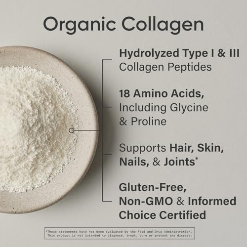 Sports Research Organic Collagen Peptides - Hydrolyzed Type I & III Collagen Protein Powder Made Sustainably from Grass-Fed Cows - Unflavored - 30 Servings