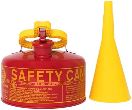 Eagle 1 Gallon Type I Red Safety Gas Can for Gasoline with Flame Arrester, Self-Closing Lid, and F-15 Funnel, Made in the USA, Galvanized Steel Flammable Storage Can, UI10FS
