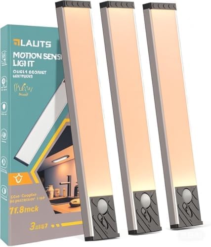 Under Cabinet Lighting, Equipped with Motion Sensor, Rechargeable Battery Operated，3-Level Adjustable Brightness, 3 Pack Magnetic Under Counter Lights for Kitchen, Warm Light 11.8"