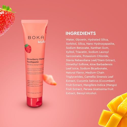 Boka Fluoride Free Toothpaste Nano Hydroxyapatite Toothpaste - Orange Cream, Watermelon Mint, Strawberry Mango Flavor, 4 oz 3Pk US Manufactured