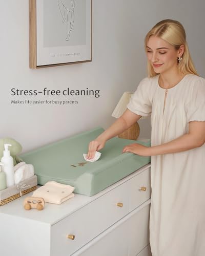 Blissful Diary Vegan Leather Baby Changing Pad with Waterproof & Wipe-Clean PU Cover, Standard Size Cozy Diaper Changing Pad for Dresser and Table, Light Green