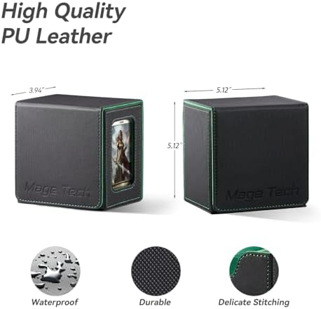 Card Deck Box for MTG Commander - Patented Design, Commander Display, Fits 100 Double-Sleeved Cards, 35pt Card Brick & Dice Tray - Black/Green