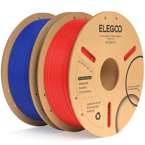 ELEGOO PLA Plus Filament 1.75mm Dark Blue & Red 2KG, PLA+ Tougher and Stronger 3D Printer Filament Dimensional Accuracy +/- 0.02mm, 2 Pack 1kg Spool(2.2lbs) Fits for Most FDM 3D Printers