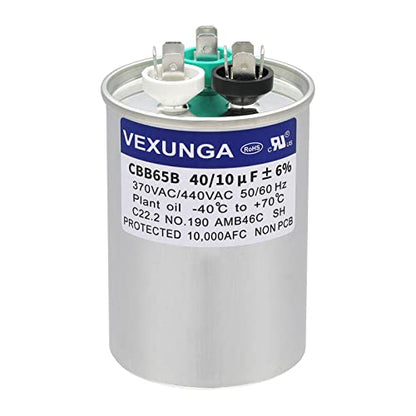 40/10 uF 40+10 MFD 370VAC or 440VAC Dual Run Start Round A/C Capacitor CBB65 CBB65B Air Conditioner Capacitors for AC Unit Fan Motor Start or Heat Pump or Condenser Straight Cool