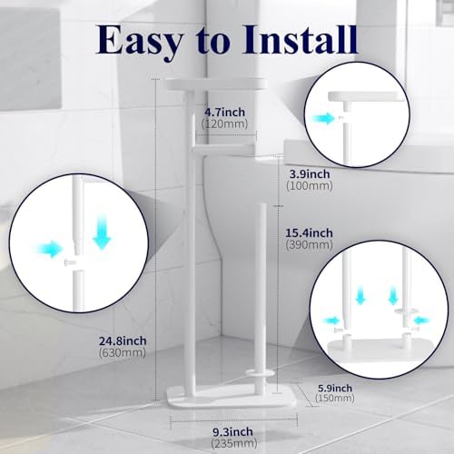 Kitsure Toilet Paper Holder Free Standing – Rustproof Metal Toilet Paper Stand for 4 Rolls with Anti-Slip Base and Shelf for Phone & Small Items, Bathroom Organizers and Storage, Large, White