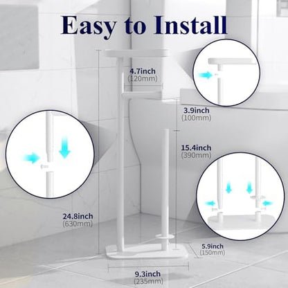 Kitsure Toilet Paper Holder Free Standing – Rustproof Metal Toilet Paper Stand for 4 Rolls with Anti-Slip Base and Shelf for Phone & Small Items, Bathroom Organizers and Storage, Large, White
