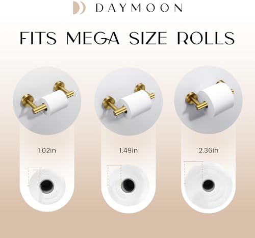 Day Moon™ Gold Toilet Paper Holder - Brushed Gold Toilet Paper Holder Wall Mount - Modern Toilet Paper Roll Holder - Gold Bathroom Toilet Paper Holder - Pivoting Toilet Paper Holder Gold
