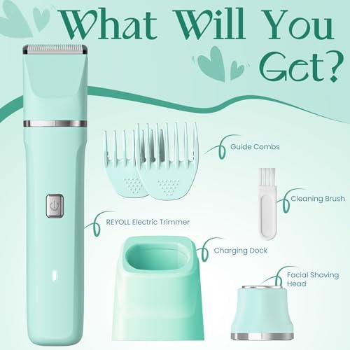 Dermave Bikini Shaver - Dusk Razor with Dual Head Electric Shaver (Body & Facial), IPX7 Waterproof Design, Painless Trimmer for Underarm/Legs/Bikini Line, Fashion Self-Care Gifts for Her (Green)