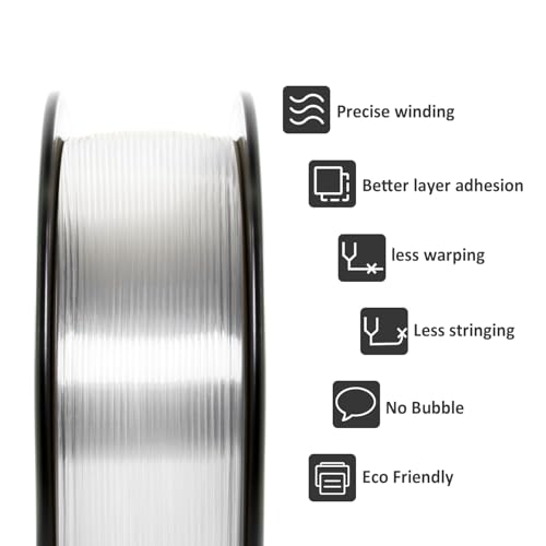 GIANTARM Clear PLA Filament, 1.75mm Transparent PLA 1kg Spool (2.2lbs), 3D Printer Filament with Vacuum Packaging