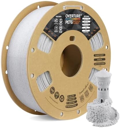 OVERTURE Rock PETG 3D Printer Filament 1.75mm, Neatly Wound Durable PETG 1kg Spool (2.2lbs), Strong Toughness Filament, Dimensional Accuracy +/- 0.02mm, Fit Most FDM Printers (Rock White)