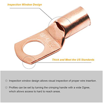 TKDMR 260Pcs Copper Wire Lugs AWG2 4 6 8 10 12 with Heat Shrink Set, 120Pcs Battery Cable Lugs Battery Cable Ends Ring Terminals Connectors with 140Pcs Heat Shrink Tubing Assortment Kit