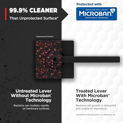 Kwikset Casey Interior Privacy Door Handle with Lock, Door Lever For Bathroom and Bedroom, Matte Black Reversible Keyless Turn Lock, with Microban Protection