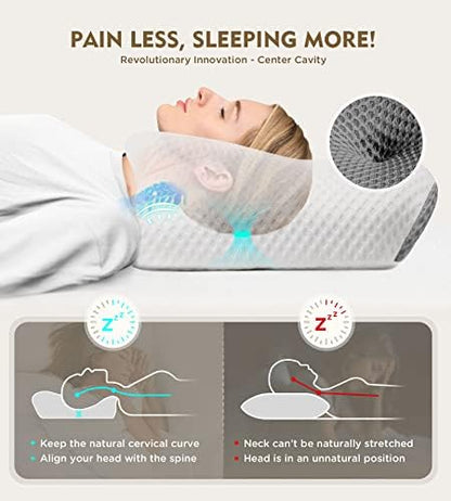 Osteo Cervical Pillow for Neck Pain Relief, Hollow Design Odorless Memory Foam Pillows with Cooling Case, Adjustable Orthopedic Bed Pillow for Sleeping, Support for Side Back Sleepers