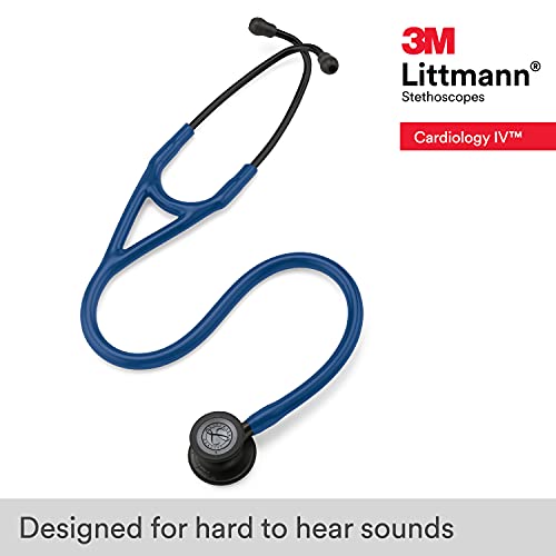 3M Littmann Cardiology IV Diagnostic Stethoscope, 6168, More Than 2X as Loud, Weighs Less, Stainless Steel Black-Finish Chestpiece, 27" Navy Blue Tube, Black Stem, and Headset