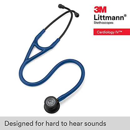 3M Littmann Cardiology IV Diagnostic Stethoscope, 6168, More Than 2X as Loud, Weighs Less, Stainless Steel Black-Finish Chestpiece, 27" Navy Blue Tube, Black Stem, and Headset