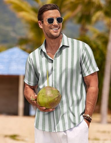 COOFANDY Men's Linen Shirts Short Sleeve Casual Shirts Button Down Shirt for Men Beach Summer Wedding Shirt