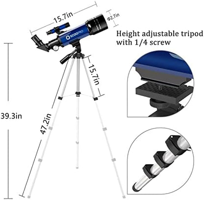 Telescope for Kids & Adults Beginners, 70mm Astronomy Refractor Telescope with Adjustable Tripod, Portable Telescope for Moon & Planet Viewing, Includes 2 Eyepieces & Finder Scope