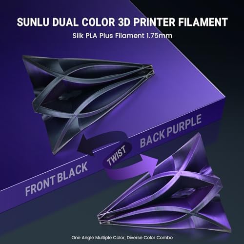 SUNLU Silk Dual Color Pla Filament, Silk PLA 3D Printer Filament 1.75mm, Shiny Silk Texture, Dimensional Accuracy +/- 0.02mm, 1KG Spool (2.2 lbs), PLA Silk Dual Color (Black Purple)