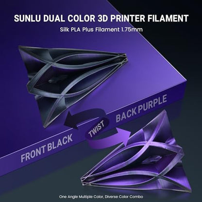 SUNLU Silk Dual Color Pla Filament, Silk PLA 3D Printer Filament 1.75mm, Shiny Silk Texture, Dimensional Accuracy +/- 0.02mm, 1KG Spool (2.2 lbs), PLA Silk Dual Color (Black Purple)