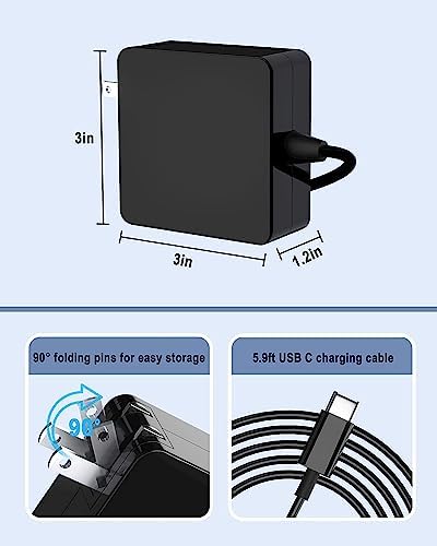 65W USB C Power Adapter, Fiattigear Type C Power PD Wall Fast Charger Compatible with Mac Book Pro, Dell Latitude, Lenovo, Huawei Matebook, HP Spectre, Acer Chromebook and Any Laptops or Smart Phones1