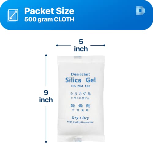 Dry & Dry 500 Gram [2 Packets] Silica Gel Packets Desiccants, Silica Packets - Rechargeable Silica Gel Packs, Moisture Absorbers, Desiccants Packets, Silica Gel