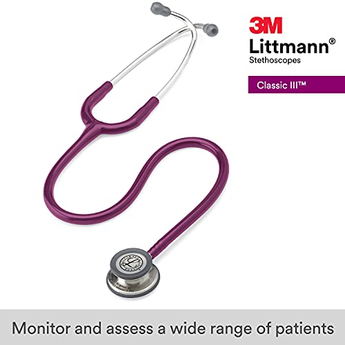 3M Littmann Classic III Monitoring Stethoscope, 5831, More Than 2X as Loud, Weighs Less, Stainless Steel Chestpiece, 27" Plum Tube
