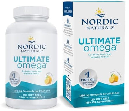Nordic Naturals Ultimate Omega, Lemon Flavor - 120 Soft Gels - 1280 mg Omega-3 - High-Potency Fish Oil Supplement with EPA & DHA - Promotes Brain & Heart Health - Non-GMO - 60 Servings