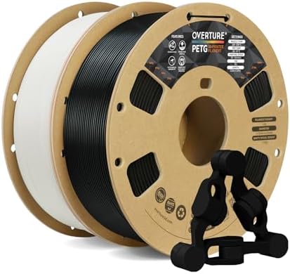 OVERTURE PETG Filament 1.75mm, 3D Printer Filament, 2kg Filament (4.4lbs), Dimensional Accuracy Probability +/- 0.02 mm, Fit Most FDM Printers (Black + White)