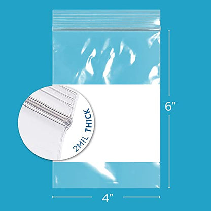 Clear Plastic Reclosable Zip Bags - GPI Case of 1000 4" X 6" 2 Mil Thick Strong & Durable Poly Baggies with Resealable Zipper Top Lock & Write-on White Block, for Storage, Packaging & Shipping