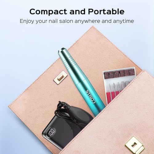 COSLUS Electric Nail Drill File Professional: for Acrylic Gel Dip Powder Nails Portable Nail Machine Kit Manicure Pedicure Tools Polishing Set with Nail Drill Bits Sanding Bands Blue