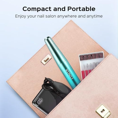 COSLUS Electric Nail Drill File Professional: for Acrylic Gel Dip Powder Nails Portable Nail Machine Kit Manicure Pedicure Tools Polishing Set with Nail Drill Bits Sanding Bands Blue