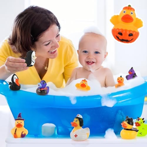 DMSKY 52 Pcs Halloween Rubber Ducks in Bulk, Ducks for Jeeps for Halloween Party Favors, Halloween Basket Stuffers, Gift Exchange, Treat Supplies Goodie Bag Fillers