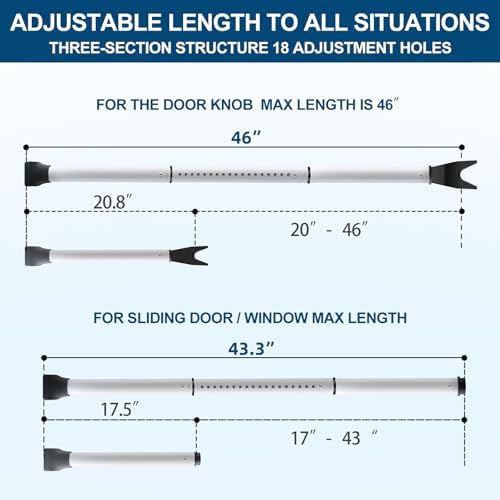 2 Pack Rerishom Door Security Bar, Door Stoppers Security bar,Heavy Duty Door Lock Security Door Jammer Door Stopper for Apartment, Hotel Room,Screen Door Hardware, Gate Lock Bar