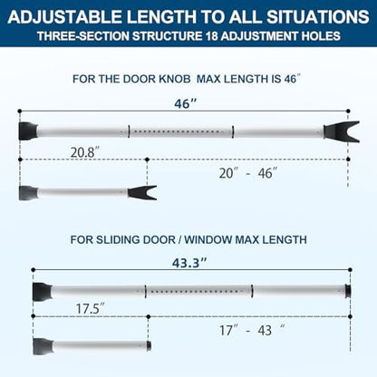 2 Pack Rerishom Door Security Bar, Door Stoppers Security bar,Heavy Duty Door Lock Security Door Jammer Door Stopper for Apartment, Hotel Room,Screen Door Hardware, Gate Lock Bar