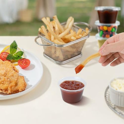 360 Set 4 oz Jello Shot Cups with Lids, Sturdy & Food Safe Disposable Plastic Portion Condiment Dipping Sauce Cups, Small Containers for Salad Dressing